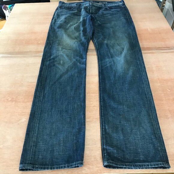 7 For all Mankind Standard Jeans Men 34x34 Blue Mid Rise Button Fly Stretch - Picture 1 of 15